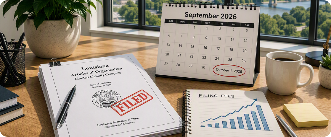 Louisiana: Secretary of State Filing Fees Increase October 1, 2026